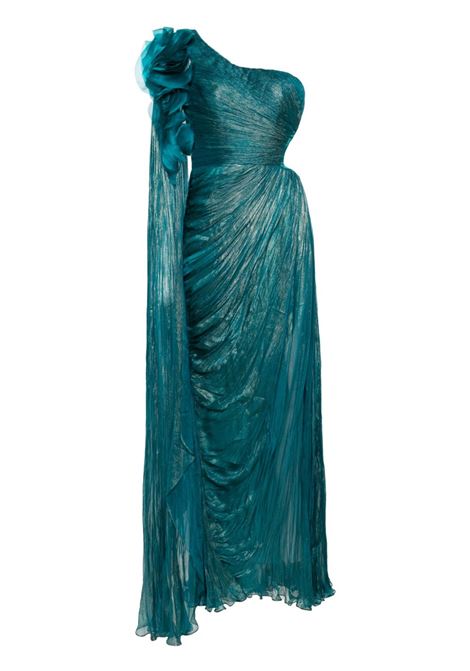 Green floral-appliqué one-shoulder gown Iris Serban - women